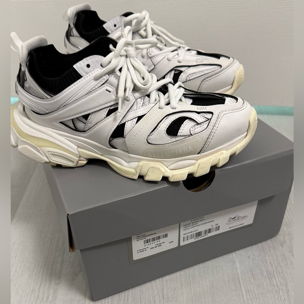 Balenciaga White and Black Sock Track Sneakers